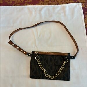 MICHAEL Michael Kors Brown and Black Quilted Clutch with Chain Detail